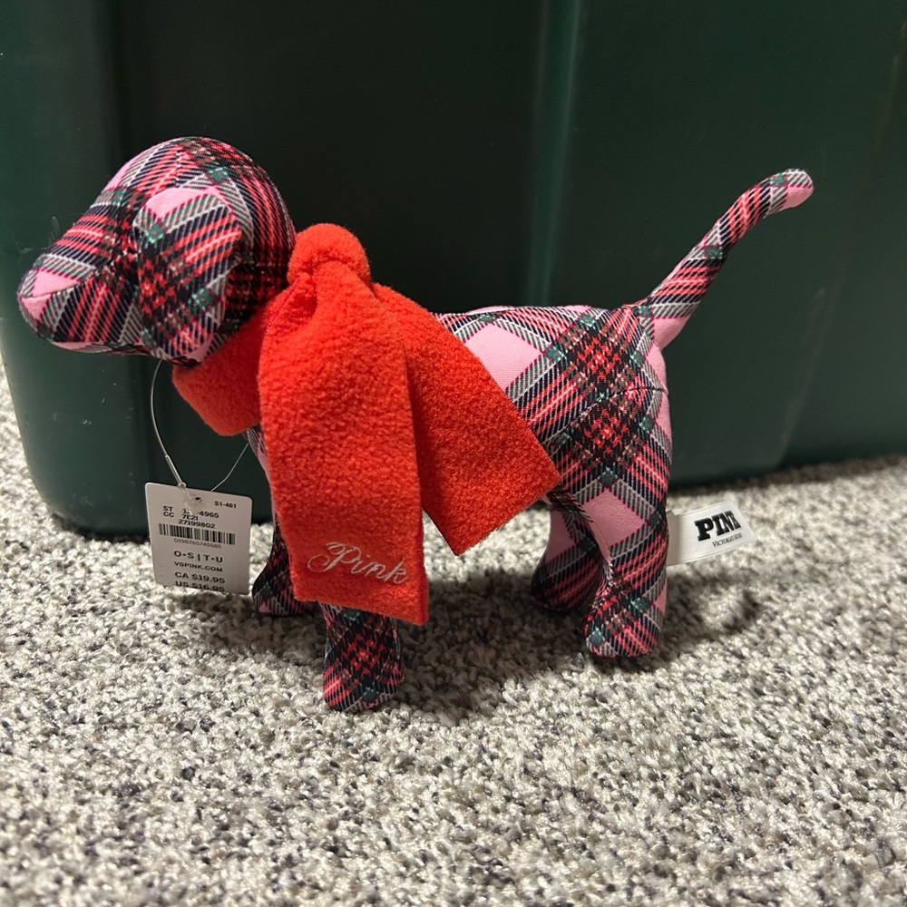 PINK Victoria's Secret Plaid Dog Toy with Red Scarf
